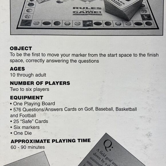 Rules of the Game (1995) Football, Baseball, Golf Sports Trivia Board • COMPLETE - Picture 7 of 7